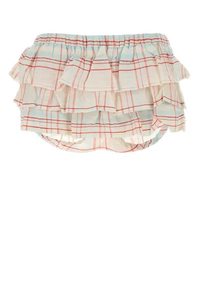 Gimaguas Jardin Ruffled Checked Shorts In White