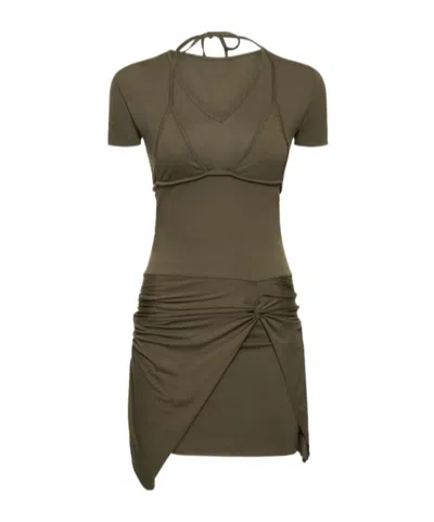 Gimaguas Julia Viscose Blend Sarong Mini Dress In Brown