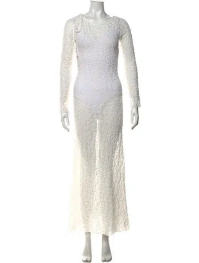 Pre-owned Gimaguas Lace Pattern Long Dress In White