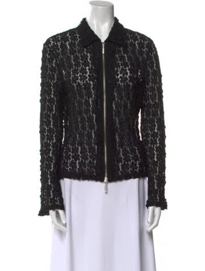 Pre-owned Gimaguas Lace Pattern Long Sleeve Button-up Top In Black