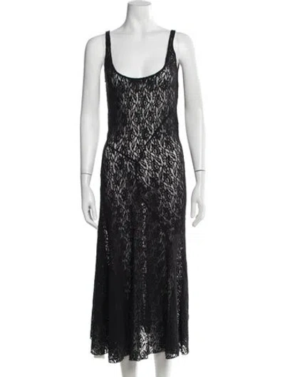 Pre-owned Gimaguas Lace Pattern Midi Length Dress In Black