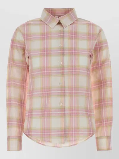Gimaguas Laura Shirt Cotton Embroidered Plaid Long Sleeves In Pink