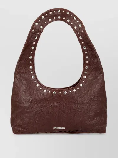 Gimaguas Leather Studded Tote Bag In Brown