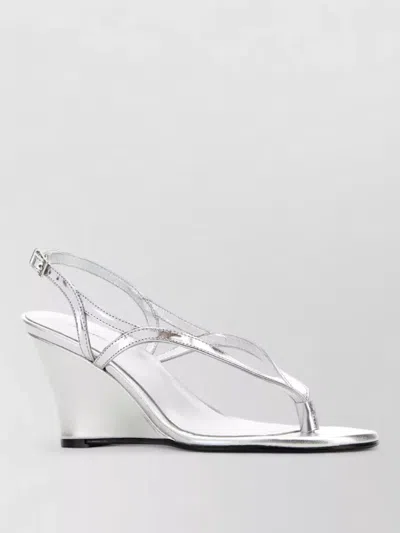 Gimaguas Leather Thong Sandals Wedge Heel Design In Silver