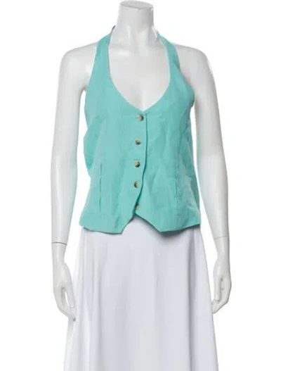 Pre-owned Gimaguas Linen Halterneck Top In Blue