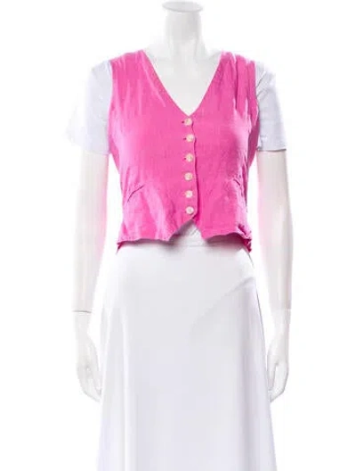 Pre-owned Gimaguas Linen V-neck Crop Top In Pink