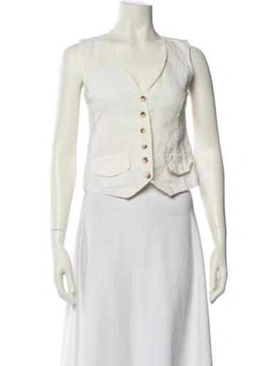 Pre-owned Gimaguas Linen V-neck Crop Top In White