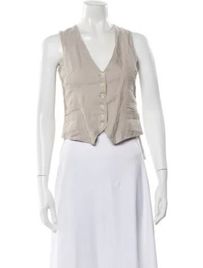 Pre-owned Gimaguas Linen V-neck Top In Neutral