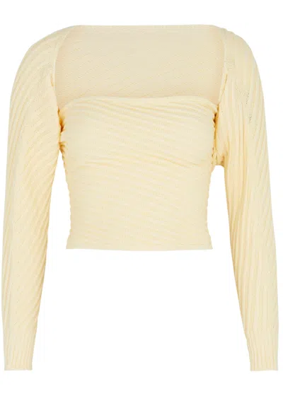 Gimaguas Marianne Ribbed-knit Wrap Top In Yellow
