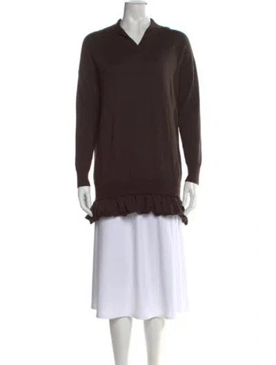 Pre-owned Gimaguas Merino Wool V-neck Sweater In Brown