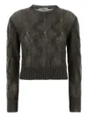 Gimaguas Cropped Cable Knit Long Sleeve Sweater In Gray