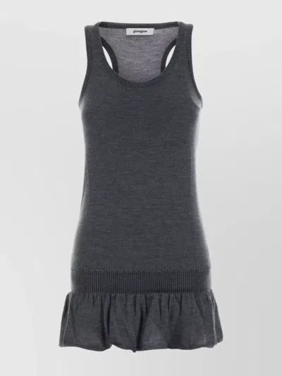 Gimaguas Mini Dress With Ruffled Hem And Trim In Gray