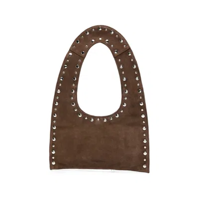 Gimaguas Mini Franca Studded Suede Shoulder Bag In Brown