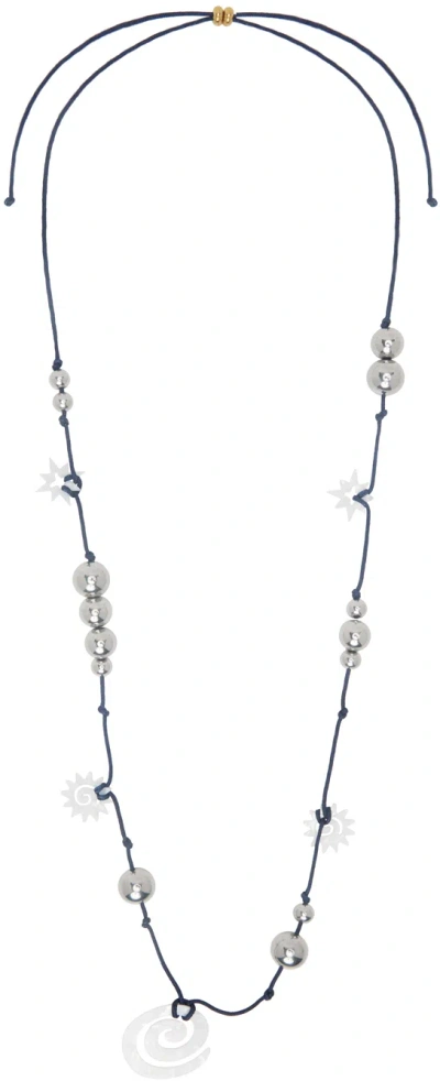 Gimaguas Navy Bola Necklace In White