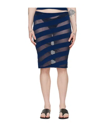 Gimaguas Navy Zebara Midi Skirt In Nude