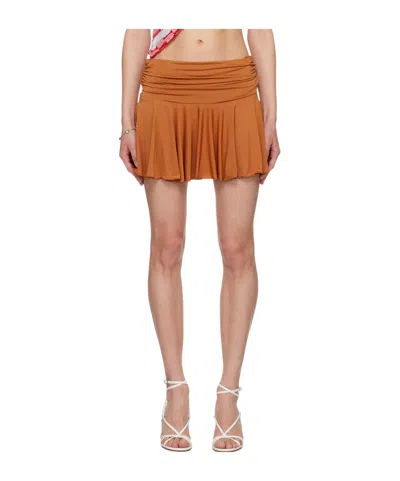 Gimaguas Caramel Stretch Polyester Mini Skirt In Orange