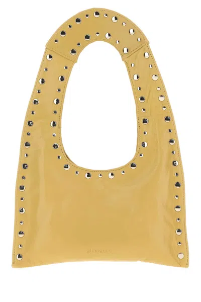 Gimaguas Pastel Yellow Leather Mini Franca Handbag In Nude