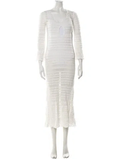 Pre-owned Gimaguas Patterned Long Dress In White