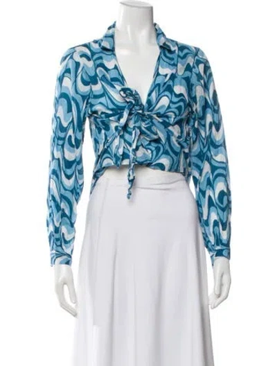 Pre-owned Gimaguas Patterned Long Sleeve Crop Top In Multi