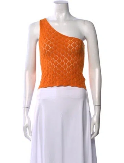 Pre-owned Gimaguas Patterned One-shoulder Crop Top In Orange