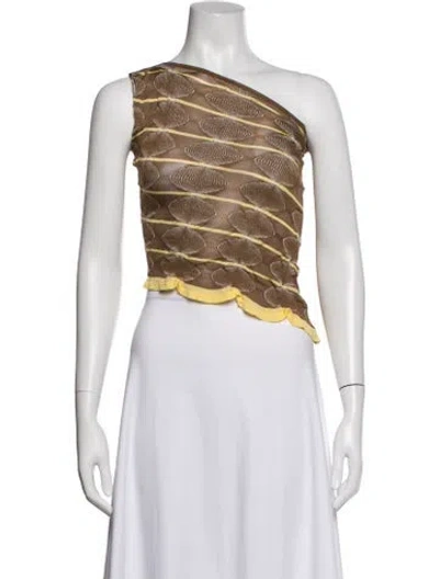 Pre-owned Gimaguas Patterned One-shoulder Top In Brown