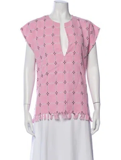 Pre-owned Gimaguas Patterned Plunge Neckline Top In Pink