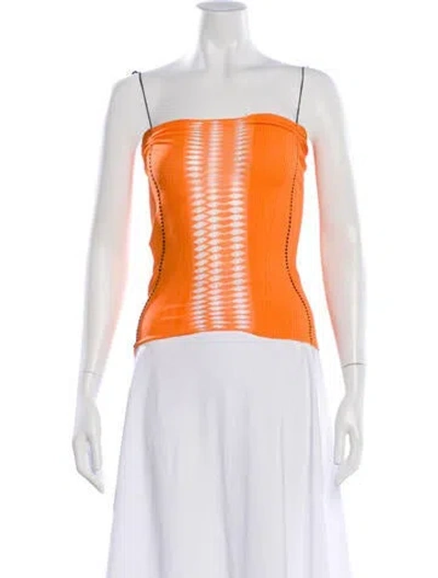Pre-owned Gimaguas Patterned Strapless Crop Top W/ Tags In Orange