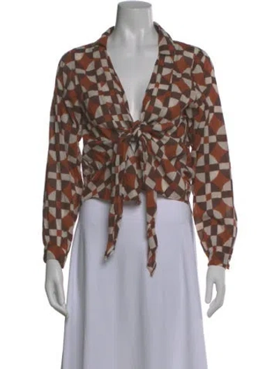Pre-owned Gimaguas Patterned V-neck Top In Brown