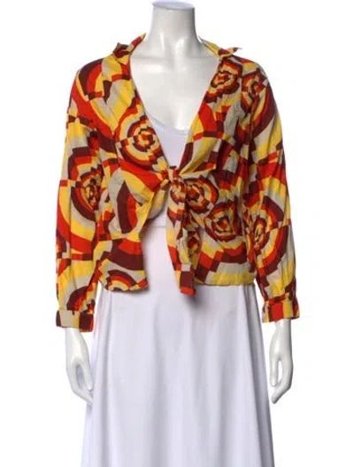 Pre-owned Gimaguas Patterned V-neck Top In Yellow