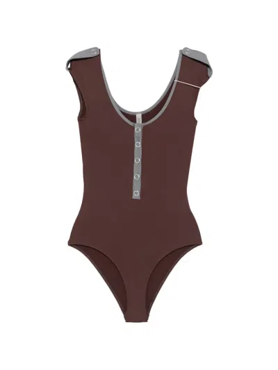 Gimaguas Petra Button Contrast-trim Swimsuit In Brown