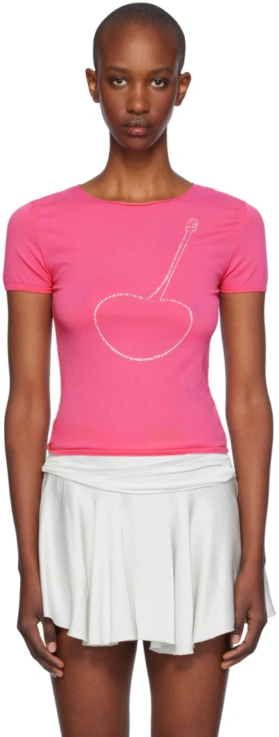 Gimaguas Cherry Rhinestone-embellished T-shirt In Pink