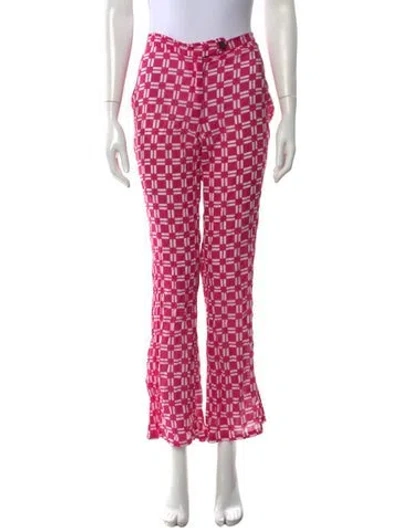 Pre-owned Gimaguas Plaid Print Flared Pants In Pink