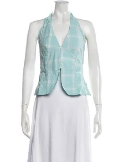 Pre-owned Gimaguas Plaid Print Halterneck Top In White