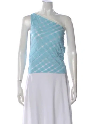 Pre-owned Gimaguas Plaid Print One-shoulder Top In Blue