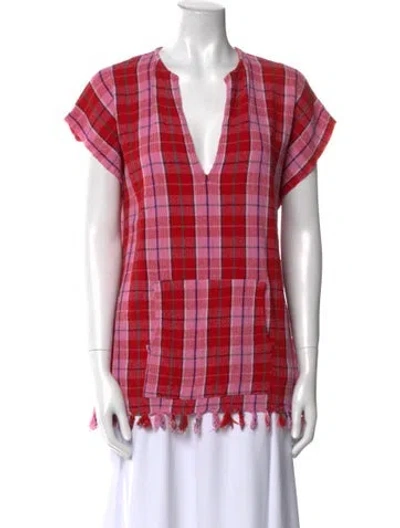 Pre-owned Gimaguas Plaid Print V-neck Top In Red
