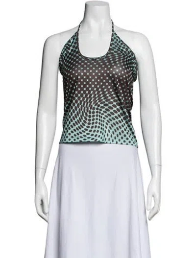 Pre-owned Gimaguas Polka Dot Print Halterneck Crop Top In Blue