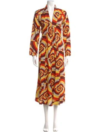 Pre-owned Gimaguas Printed Long Dress In Yellow