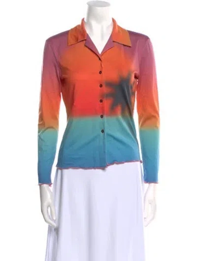 Pre-owned Gimaguas Printed Long Sleeve Polo In Orange