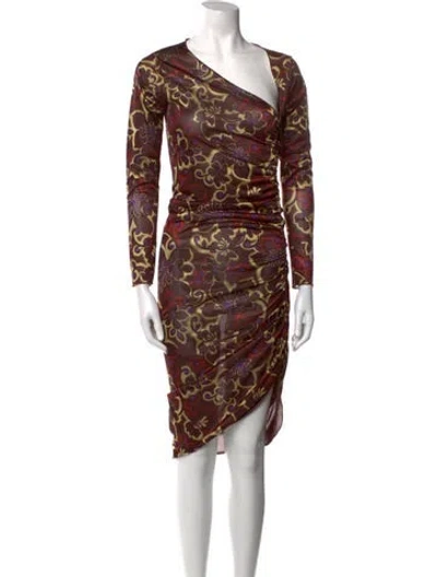 Pre-owned Gimaguas Printed Midi Length Dress In Brown