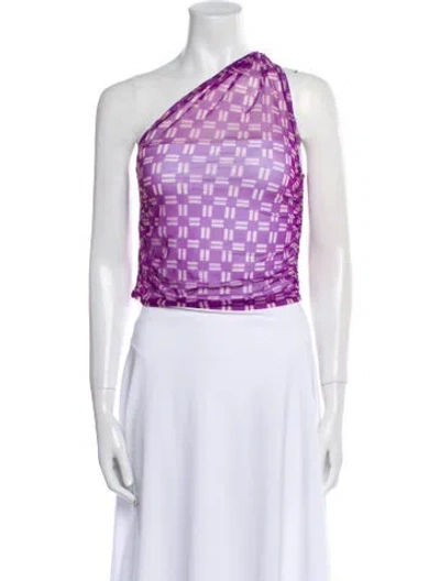 Pre-owned Gimaguas Printed One-shoulder Crop Top In Purple