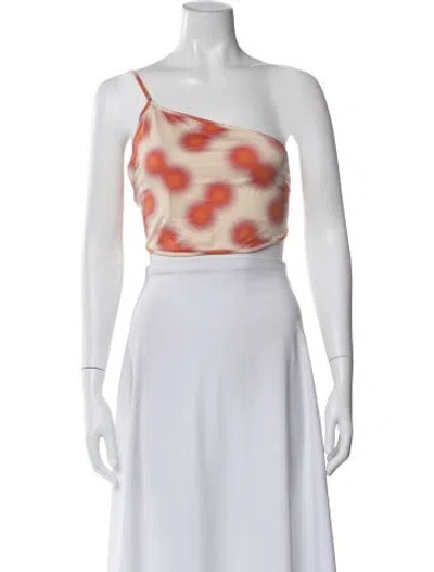Pre-owned Gimaguas Printed One-shoulder Crop Top In White