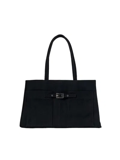 Gimaguas Rectangular Cotton Shoulder Bag With Structured Silhouette In Black
