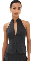 Gimaguas Embroidered Stretch Viscose Blend Ring Top In Grey Stripe