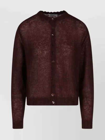 Gimaguas Sheer Crewneck Knitwear Scalloped Edge In Brown