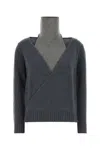 Gimaguas Wrap Design Long Sleeve Knit Top In Gray