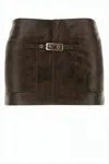 Gimaguas Short Leather Skirt With Distressed Finish And Silver Buckle In Brown