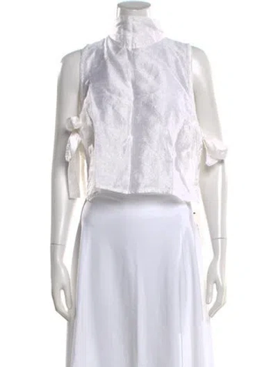 Pre-owned Gimaguas Silk Mock Neck Crop Top In White