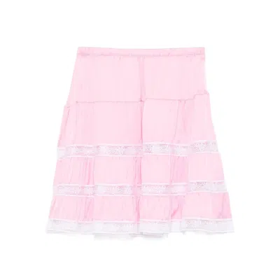 Gimaguas Tiered Lace-trimmed Mini Skirt In Pink