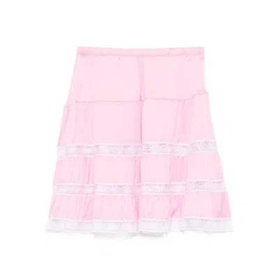 Gimaguas Tiered Lace-trimmed Mini Skirt In Pink