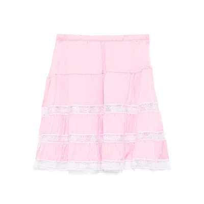 Gimaguas Tiered Lace-trimmed Mini Skirt In Pink